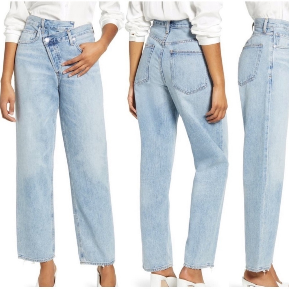Agolde High Rise Relaxed Straight Jeans in Light Blue Wash - Picture 2 of 8